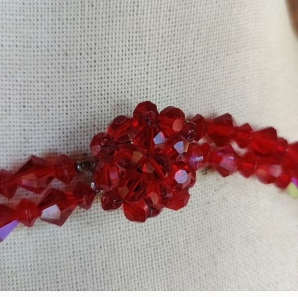 Vintage 1950ds Red AB Iridescent Crystal Neclace 24" - Picture 4 of 11